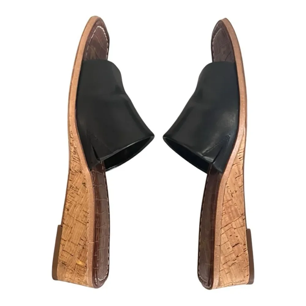 Sam Edelman |‎ Black Leather Valery Slip On Wedge Sandals 8.5